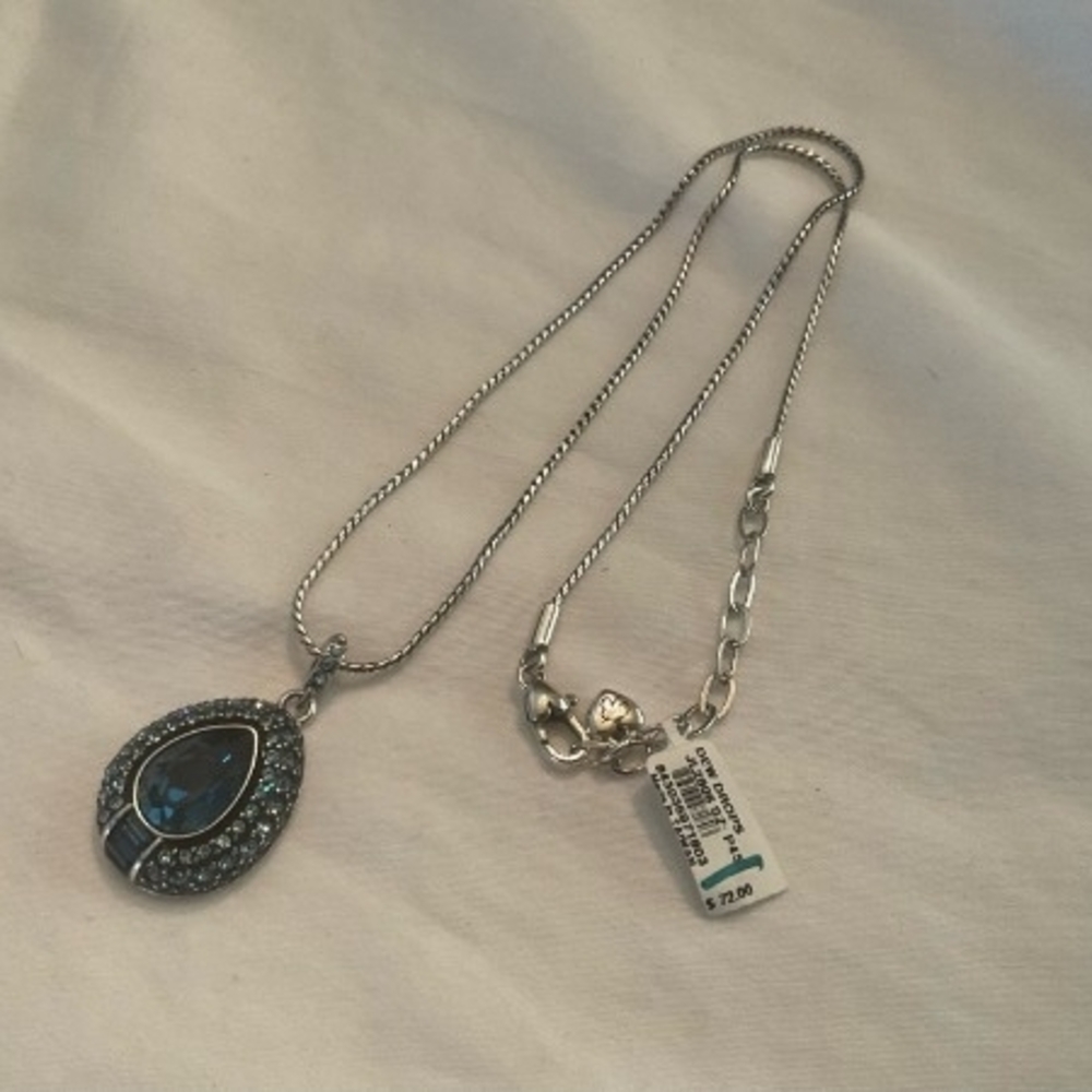 Brighton Elegant Silver Necklace with Swarski Crystals Blue Pendant - Picture 6 of 7